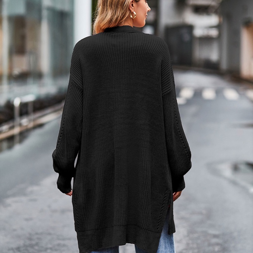 Long Sleeve Waffle-Knit Cardigan - Picture 13 of 16
